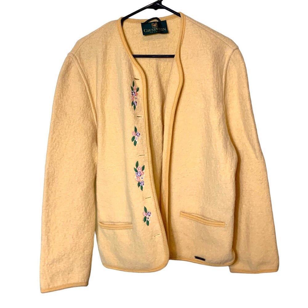 Giesswein Womens Vintage Yellow Wool Jacket Floral Accent Size 12 Austria​​​​​​